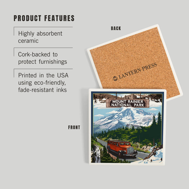 Mount Rainier National Park, Washington, Montage, Coasters Coasters Lantern Press 