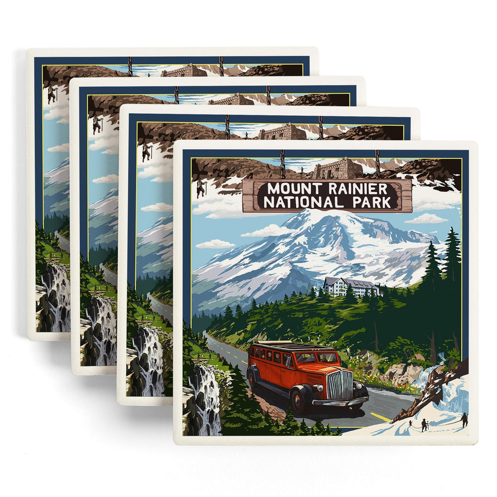 Mount Rainier National Park, Washington, Montage, Coasters Coasters Lantern Press 