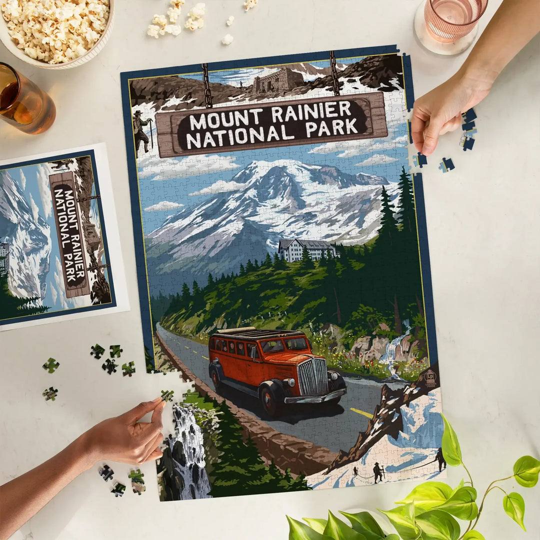 Mount Rainier National Park, Washington, Montage, Jigsaw Puzzle Puzzle Lantern Press 