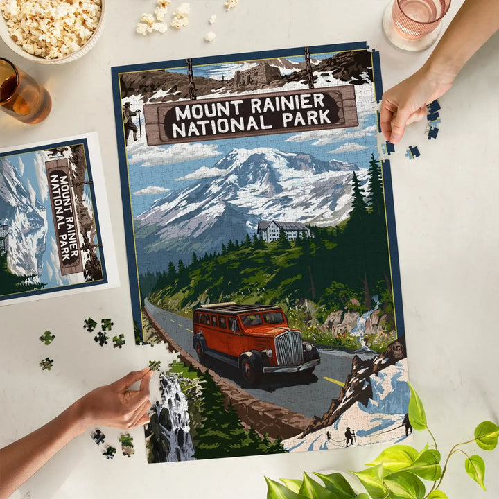 Mount Rainier National Park, Washington, Montage, Jigsaw Puzzle Puzzle Lantern Press 