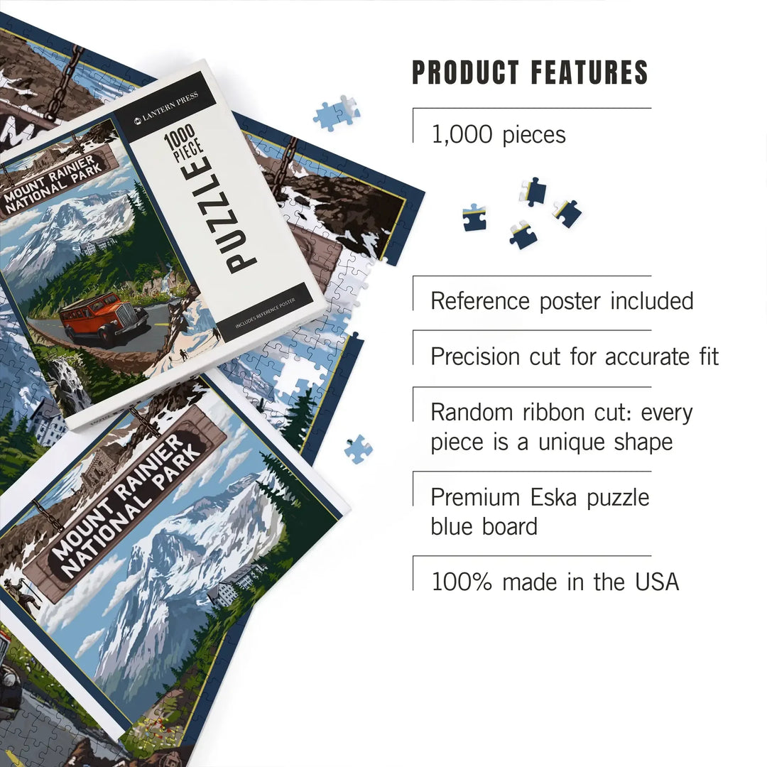 Mount Rainier National Park, Washington, Montage, Jigsaw Puzzle Puzzle Lantern Press 