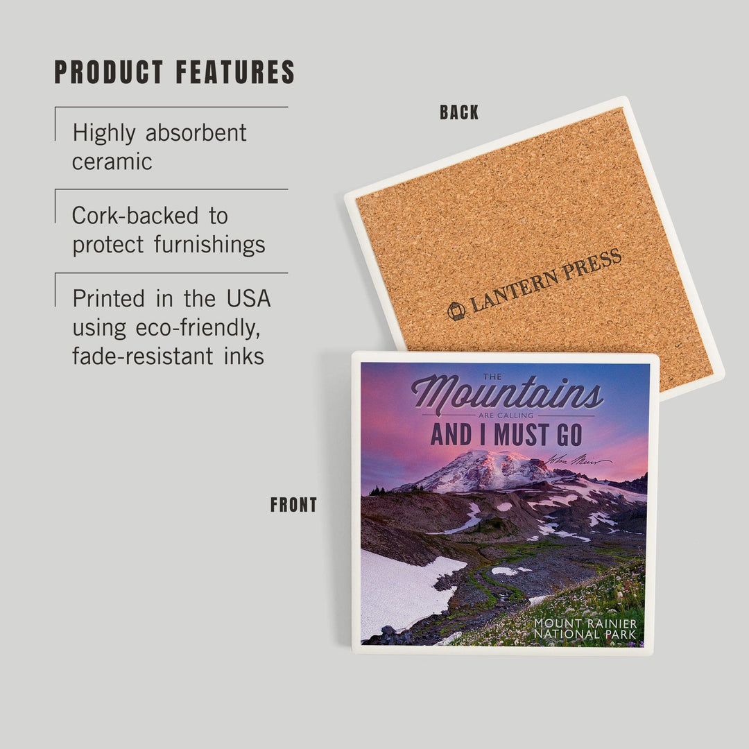 Mount Rainier National Park, Washington, Mountains are Calling and I Must Go Press, Coasters Coasters Lantern Press 