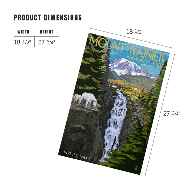 Mount Rainier National Park, Washington, Myrtle Falls and Mountain Goats, Jigsaw Puzzle Puzzle Lantern Press 