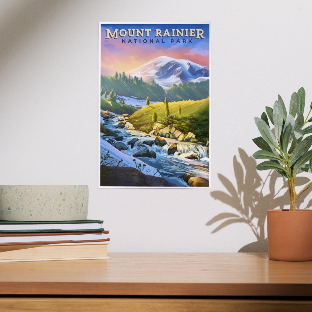 Mount Rainier National Park, Washington, Oil Painting, Art & Giclee Prints Art Lantern Press 