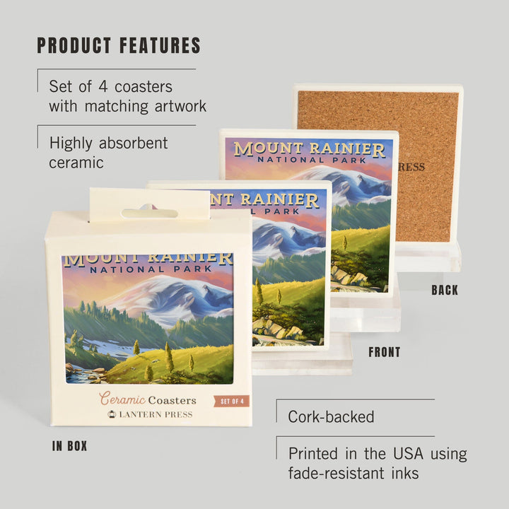 Mount Rainier National Park, Washington, Oil Painting, Coasters Coasters Lantern Press 