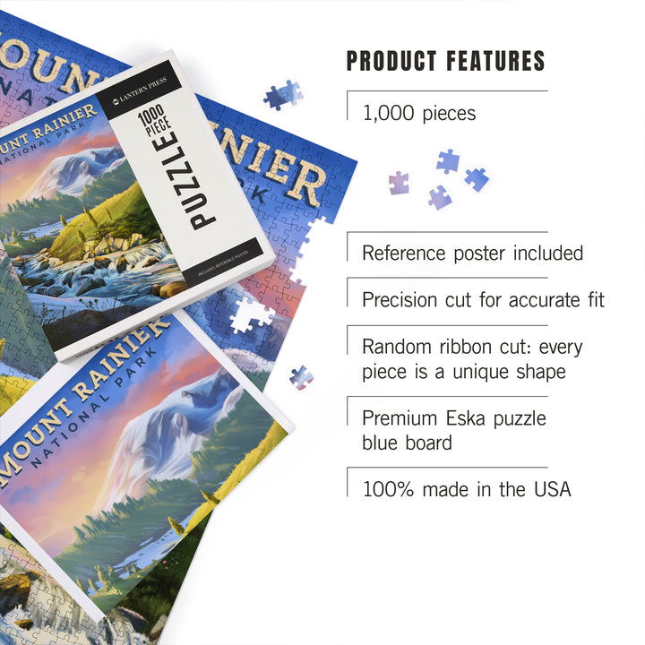 Mount Rainier National Park, Washington, Oil Painting, Jigsaw Puzzle Puzzle Lantern Press 