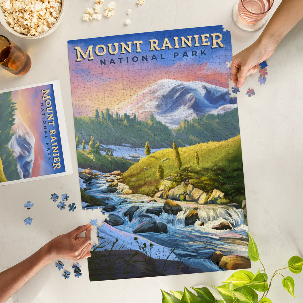 Mount Rainier National Park, Washington, Oil Painting, Jigsaw Puzzle Puzzle Lantern Press 