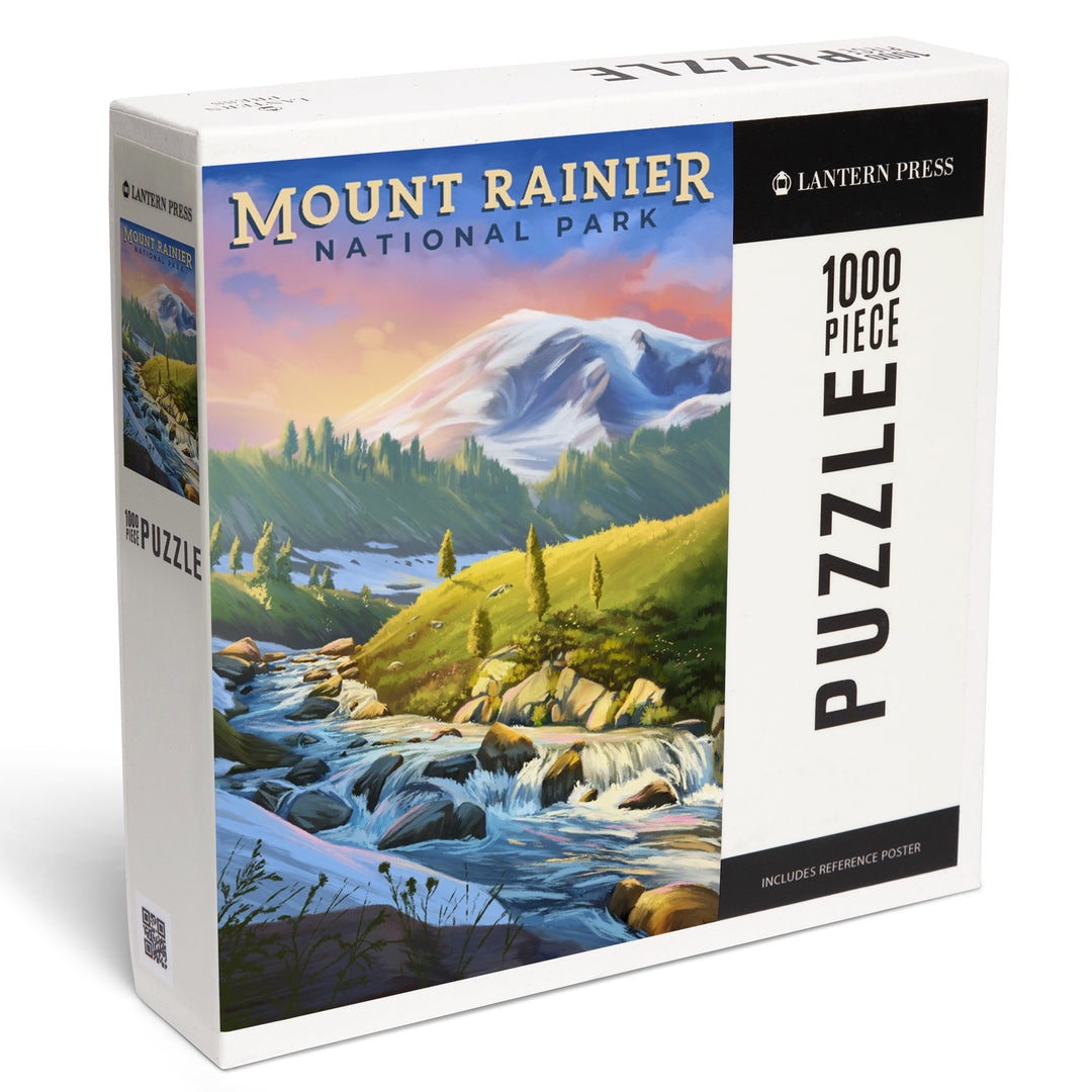 Mount Rainier National Park, Washington, Oil Painting, Jigsaw Puzzle Puzzle Lantern Press 