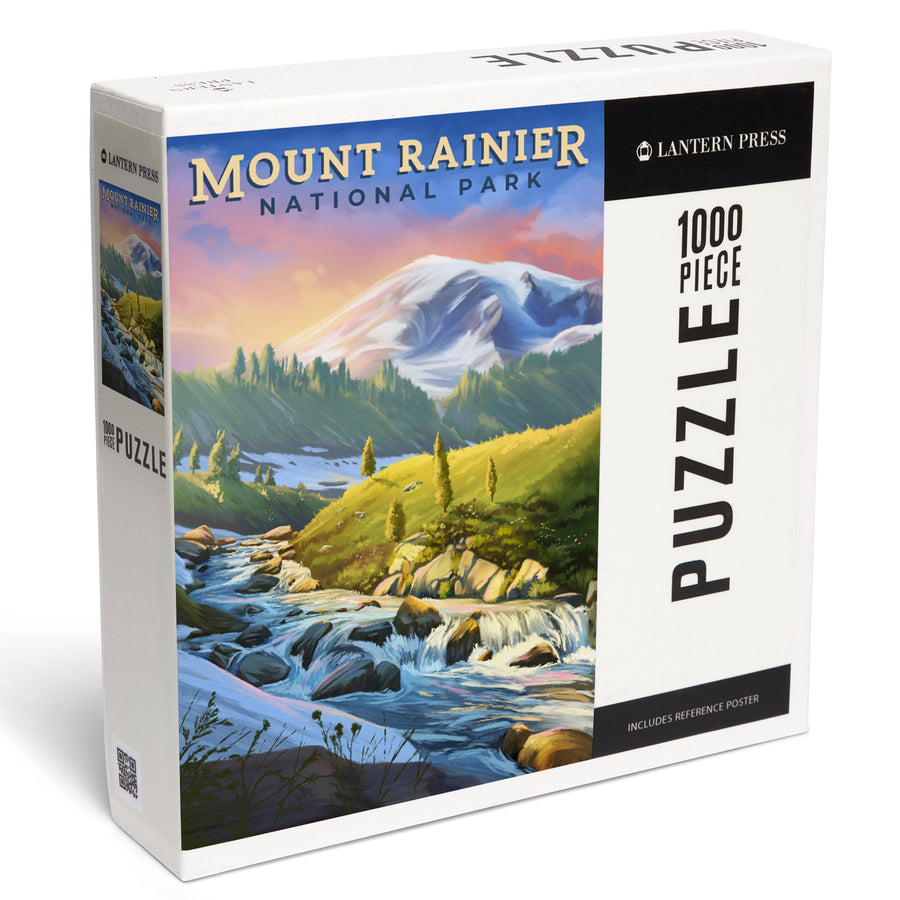 Mount Rainier National Park, Washington, Oil Painting, Jigsaw Puzzle Puzzle Lantern Press 