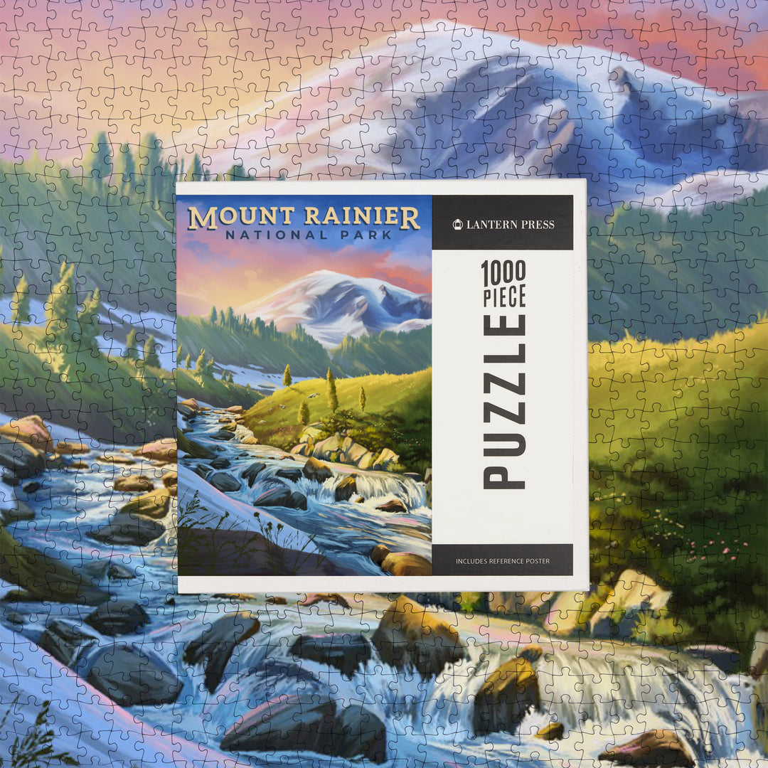 Mount Rainier National Park, Washington, Oil Painting, Jigsaw Puzzle Puzzle Lantern Press 