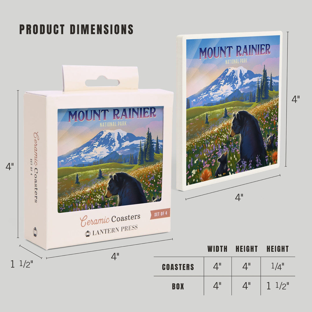 Mount Rainier National Park, Washington, Painterly, Bear Family in Field, Coasters Coasters Lantern Press 