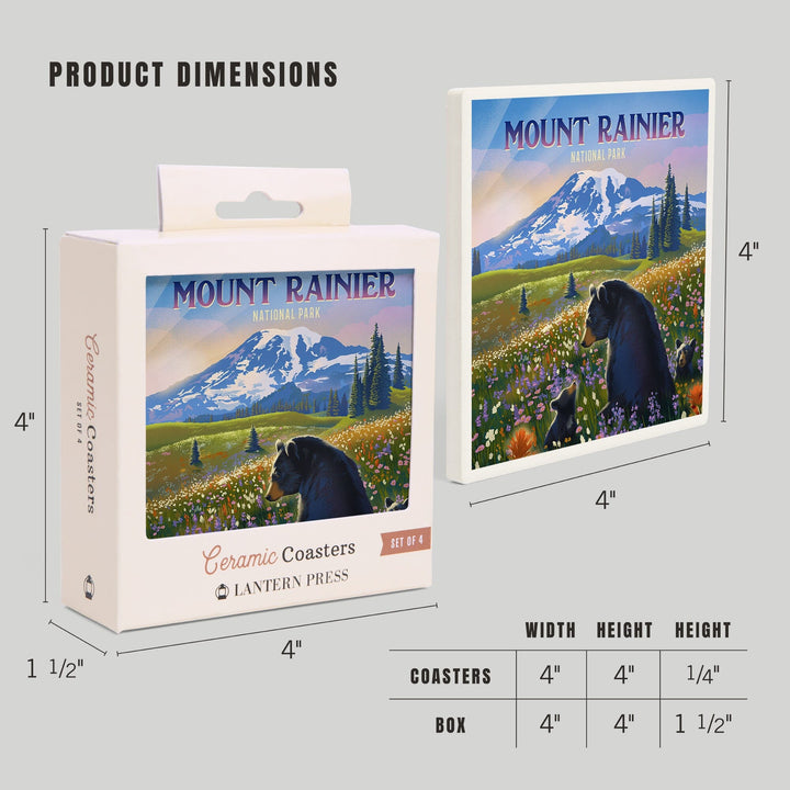 Mount Rainier National Park, Washington, Painterly, Bear Family in Field, Coasters Coasters Lantern Press 