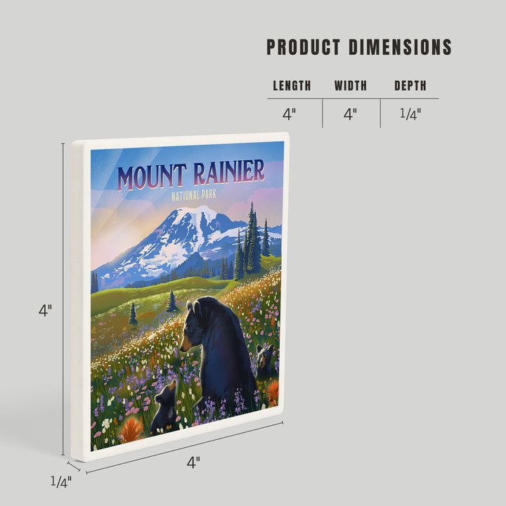 Mount Rainier National Park, Washington, Painterly, Bear Family in Field, Coasters Coasters Lantern Press 