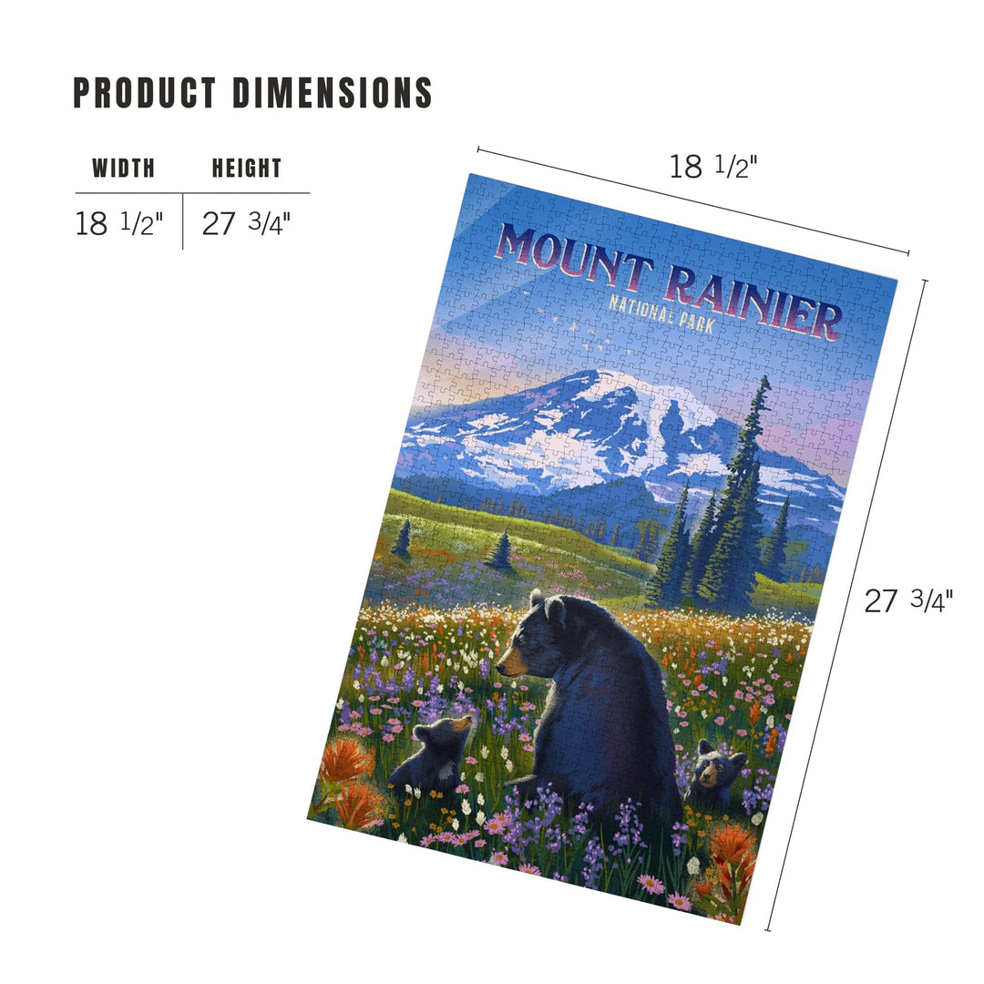 Mount Rainier National Park, Washington, Painterly, Bear Family in Field, Jigsaw Puzzle Puzzle Lantern Press 