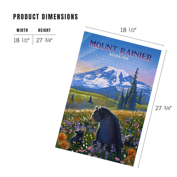 Mount Rainier National Park, Washington, Painterly, Bear Family in Field, Jigsaw Puzzle Puzzle Lantern Press 