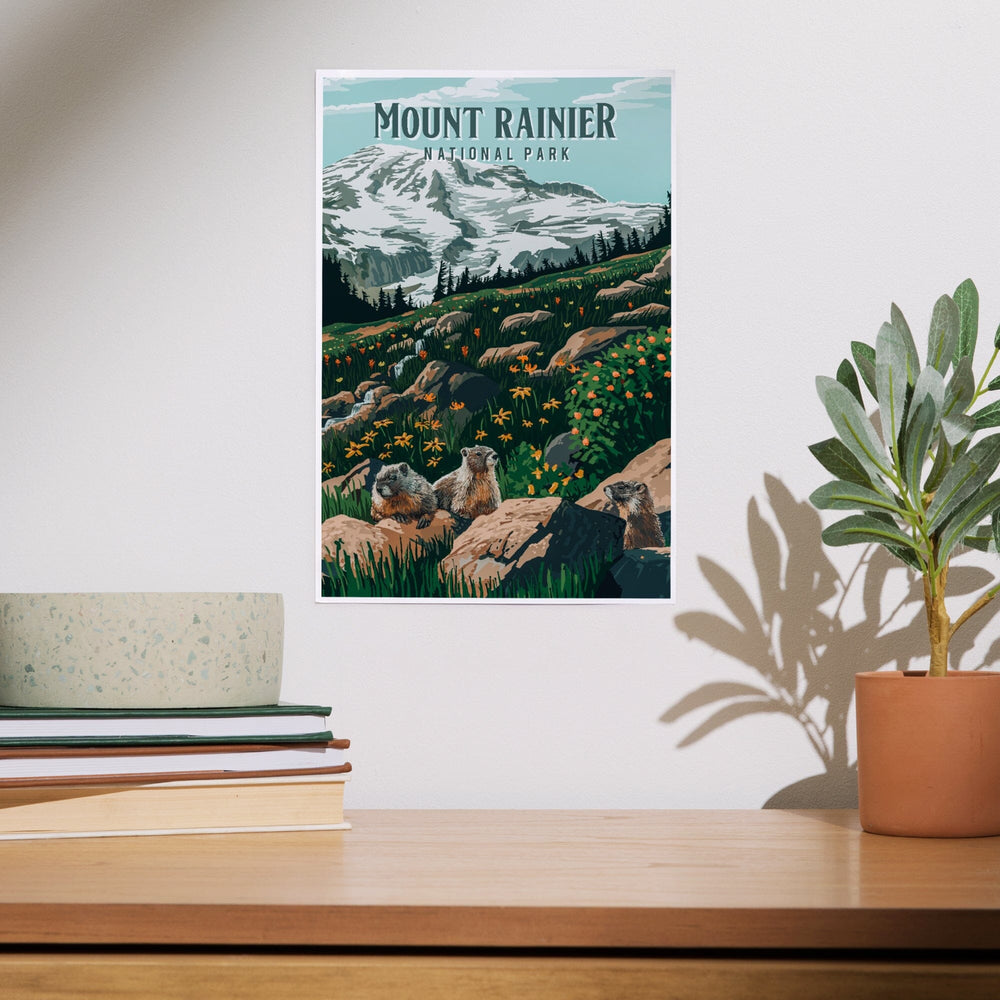 Mount Rainier National Park, Washington, Painterly National Park Series, Art & Giclee Prints Art Lantern Press 
