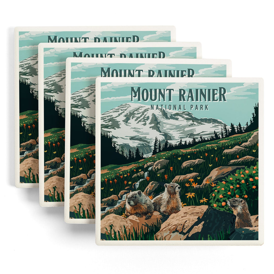 Mount Rainier National Park, Washington, Painterly National Park Series, Coasters Coasters Lantern Press 