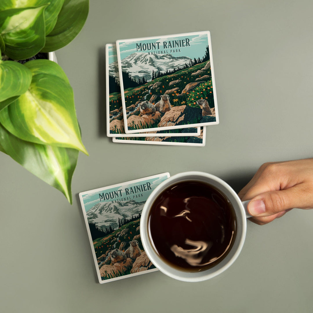 Mount Rainier National Park, Washington, Painterly National Park Series, Coasters Coasters Lantern Press 