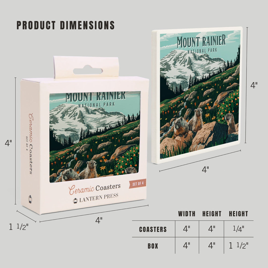 Mount Rainier National Park, Washington, Painterly National Park Series, Coasters Coasters Lantern Press 