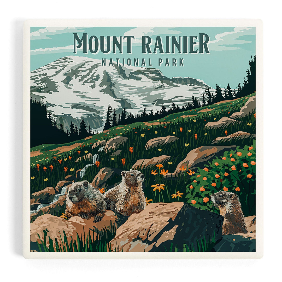 Mount Rainier National Park, Washington, Painterly National Park Series, Coasters Coasters Lantern Press 