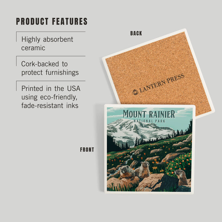 Mount Rainier National Park, Washington, Painterly National Park Series, Coasters Coasters Lantern Press 