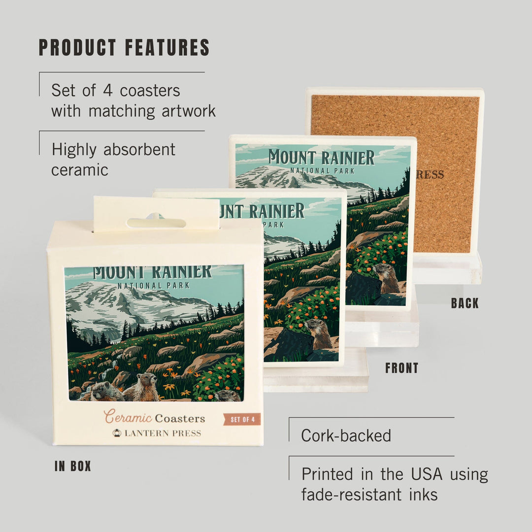 Mount Rainier National Park, Washington, Painterly National Park Series, Coasters Coasters Lantern Press 