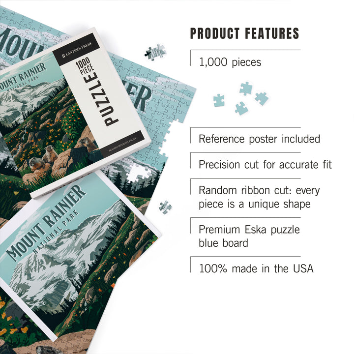 Mount Rainier National Park, Washington, Painterly National Park Series, Jigsaw Puzzle Puzzle Lantern Press 