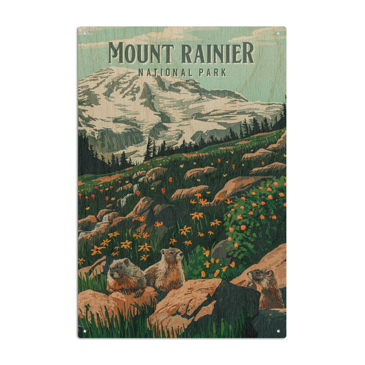 Mount Rainier National Park, Washington, Painterly National Park Series, Wood Signs and Postcards Wood Lantern Press 10 x 15 Wood Sign 