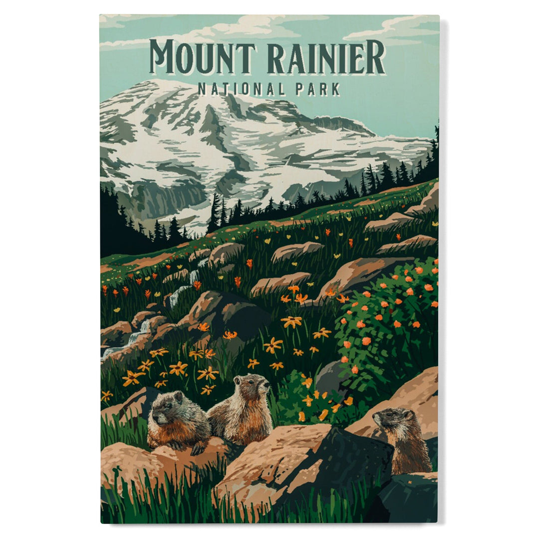 Mount Rainier National Park, Washington, Painterly National Park Series, Wood Signs and Postcards Wood Lantern Press 