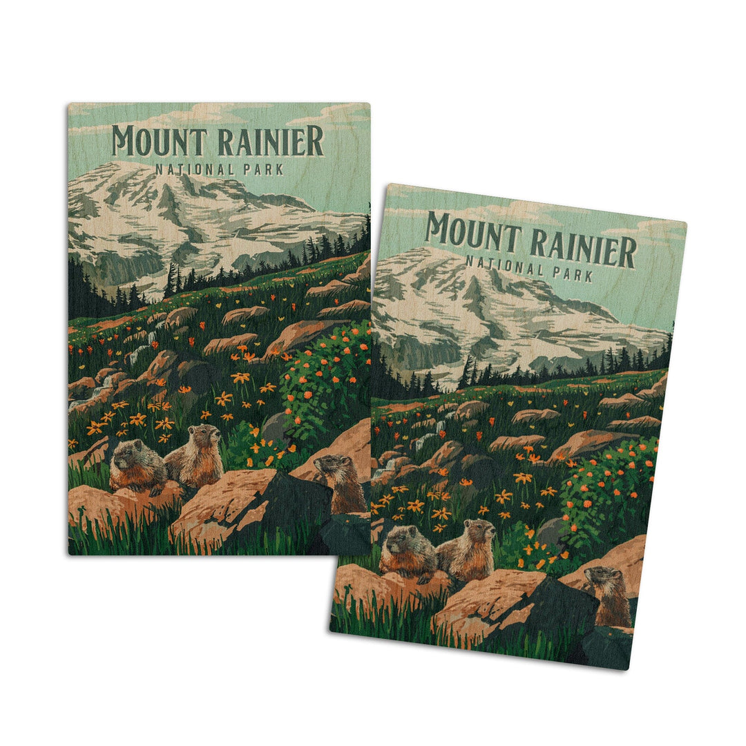 Mount Rainier National Park, Washington, Painterly National Park Series, Wood Signs and Postcards Wood Lantern Press 4x6 Wood Postcard Set 