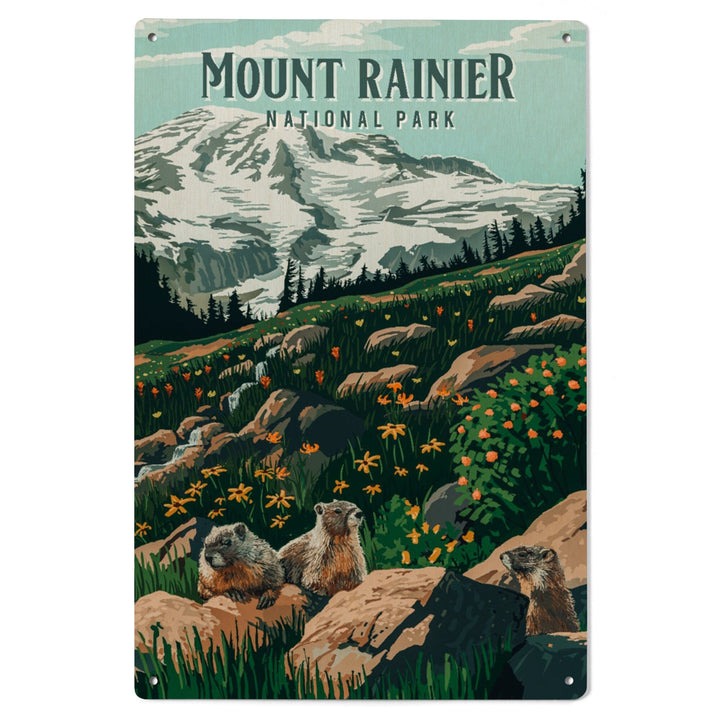 Mount Rainier National Park, Washington, Painterly National Park Series, Wood Signs and Postcards Wood Lantern Press 