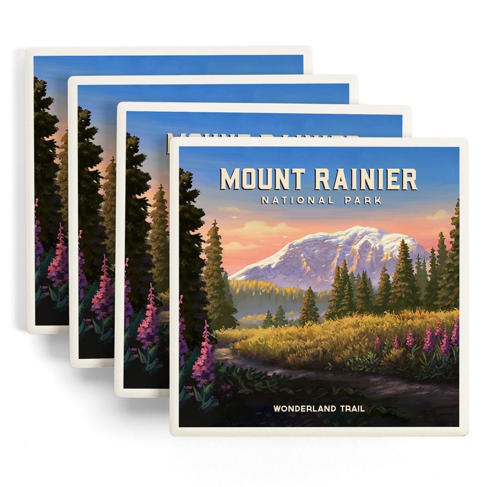 Mount Rainier National Park, Washington, Painterly, Wonderland Trail, Coasters Coasters Lantern Press 
