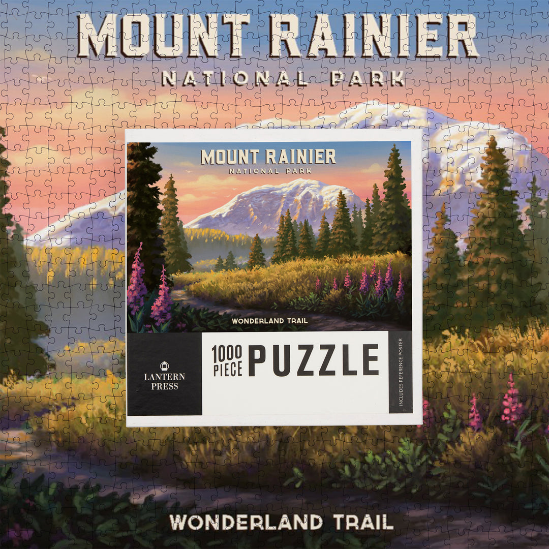 Mount Rainier National Park, Washington, Painterly, Wonderland Trail, Jigsaw Puzzle Puzzle Lantern Press 