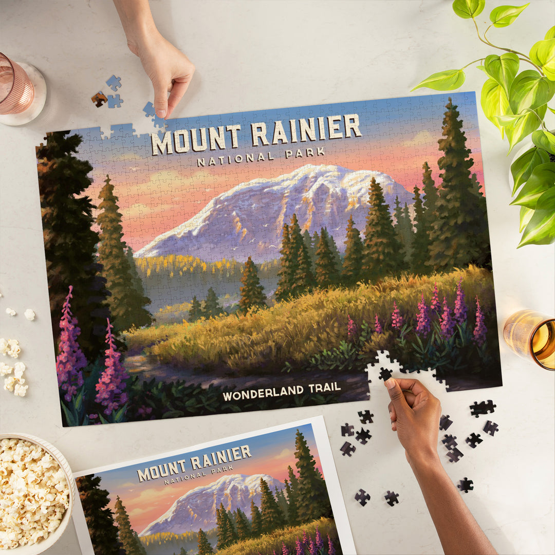Mount Rainier National Park, Washington, Painterly, Wonderland Trail, Jigsaw Puzzle Puzzle Lantern Press 