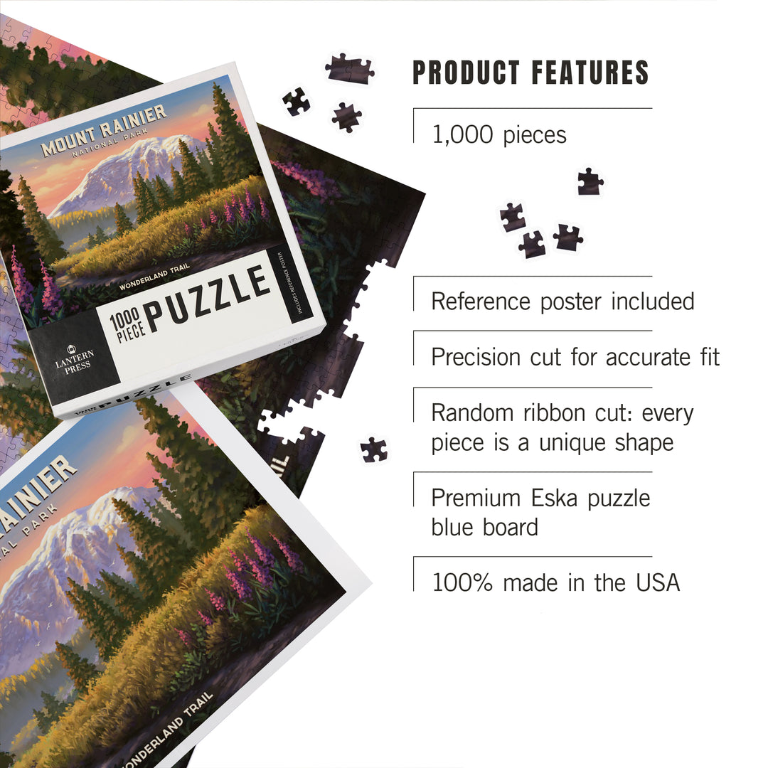 Mount Rainier National Park, Washington, Painterly, Wonderland Trail, Jigsaw Puzzle Puzzle Lantern Press 