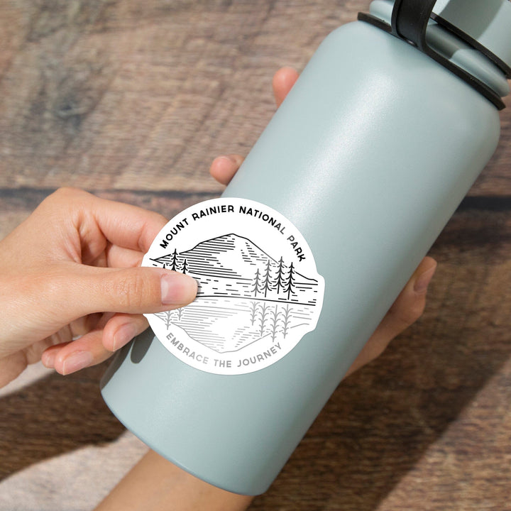 Mount Rainier National Park, Washington, Reflection Lake, Simple Lines, Contour, Lantern Press Artwork, Vinyl Sticker Sticker Lantern Press 