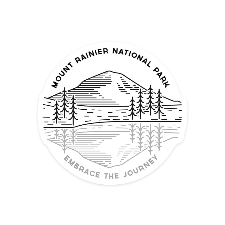 Mount Rainier National Park, Washington, Reflection Lake, Simple Lines, Contour, Lantern Press Artwork, Vinyl Sticker Sticker Lantern Press 