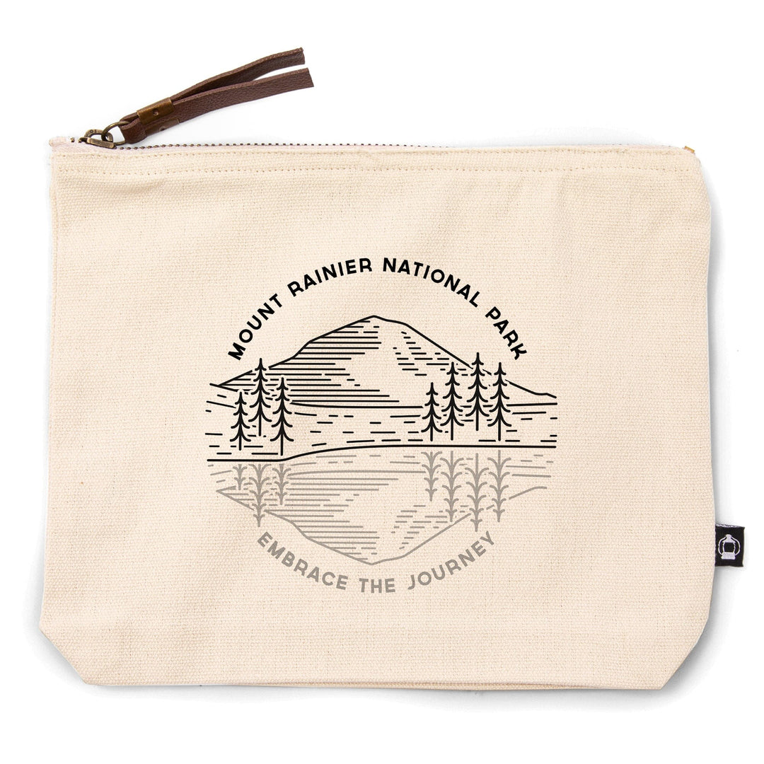 Mount Rainier National Park, Washington, Reflection Lake, Simple Lines,, Organic Cotton Zipper Pouch, Go Bag Go Bag Lantern Press 