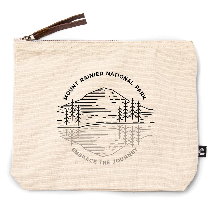 Mount Rainier National Park, Washington, Reflection Lake, Simple Lines,, Organic Cotton Zipper Pouch, Go Bag Go Bag Lantern Press 