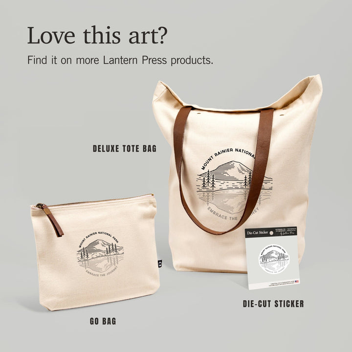 Mount Rainier National Park, Washington, Reflection Lake, Simple Lines,, Organic Cotton Zipper Pouch, Go Bag Go Bag Lantern Press 