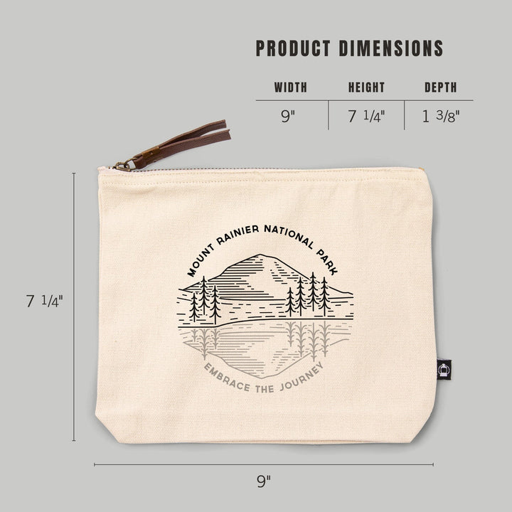 Mount Rainier National Park, Washington, Reflection Lake, Simple Lines,, Organic Cotton Zipper Pouch, Go Bag Go Bag Lantern Press 