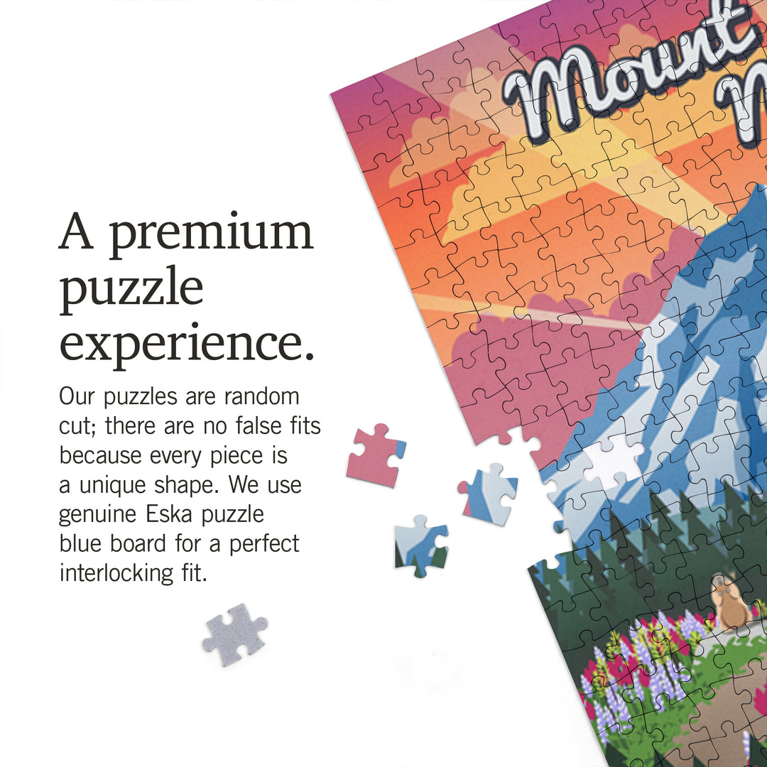 Mount Rainier National Park, Washington, Retro View, Jigsaw Puzzle Puzzle Lantern Press 