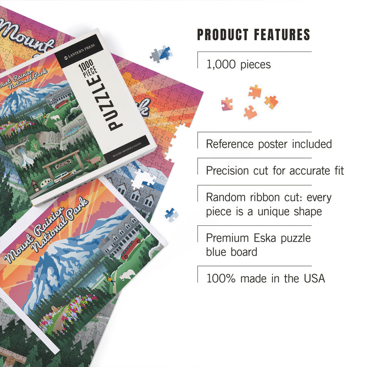 Mount Rainier National Park, Washington, Retro View, Jigsaw Puzzle Puzzle Lantern Press 