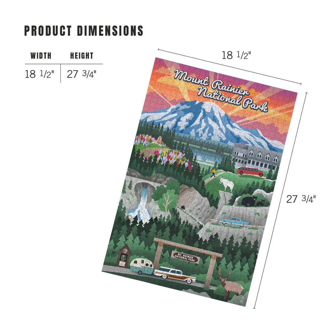 Mount Rainier National Park, Washington, Retro View, Jigsaw Puzzle Puzzle Lantern Press 