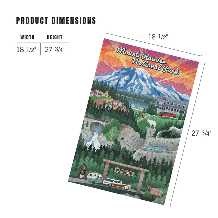 Mount Rainier National Park, Washington, Retro View, Jigsaw Puzzle Puzzle Lantern Press 