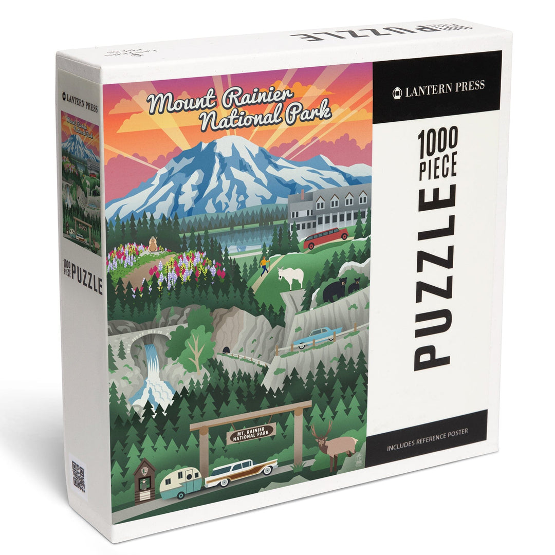 Mount Rainier National Park, Washington, Retro View, Jigsaw Puzzle Puzzle Lantern Press 