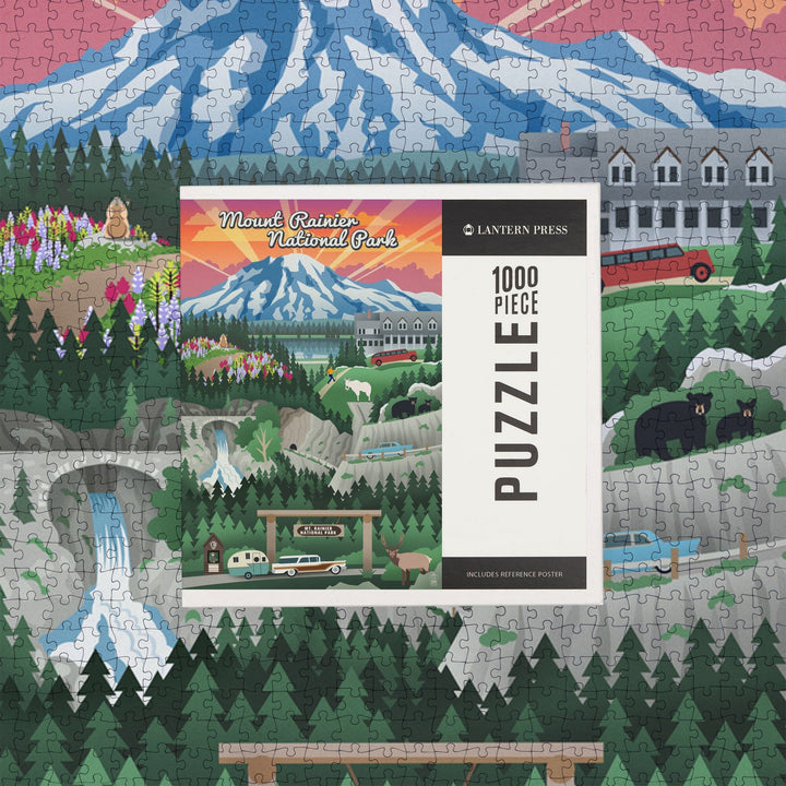 Mount Rainier National Park, Washington, Retro View, Jigsaw Puzzle Puzzle Lantern Press 