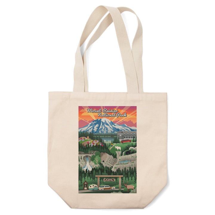 Mount Rainier National Park, Washington, Retro View, Lantern Press Artwork, Tote Bag Totes Lantern Press 
