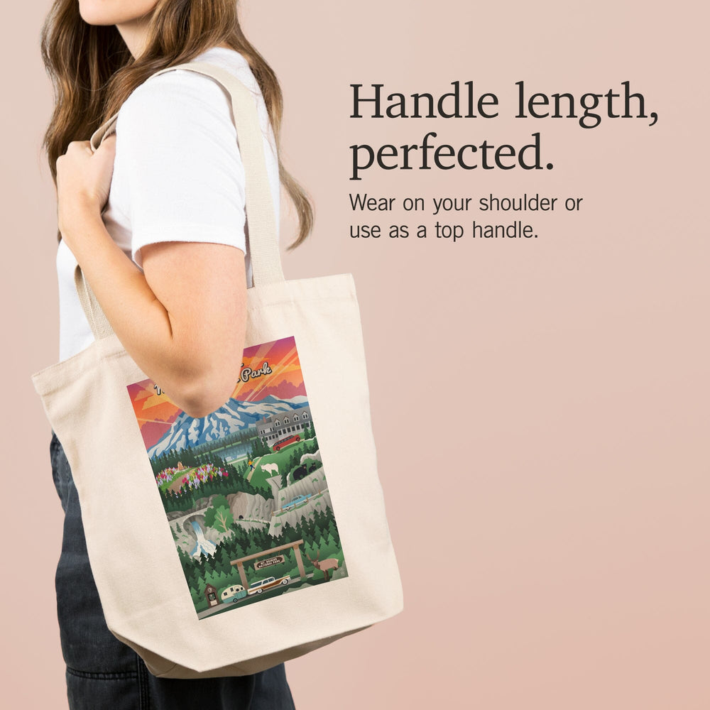 Mount Rainier National Park, Washington, Retro View, Tote Bag Totes Lantern Press 