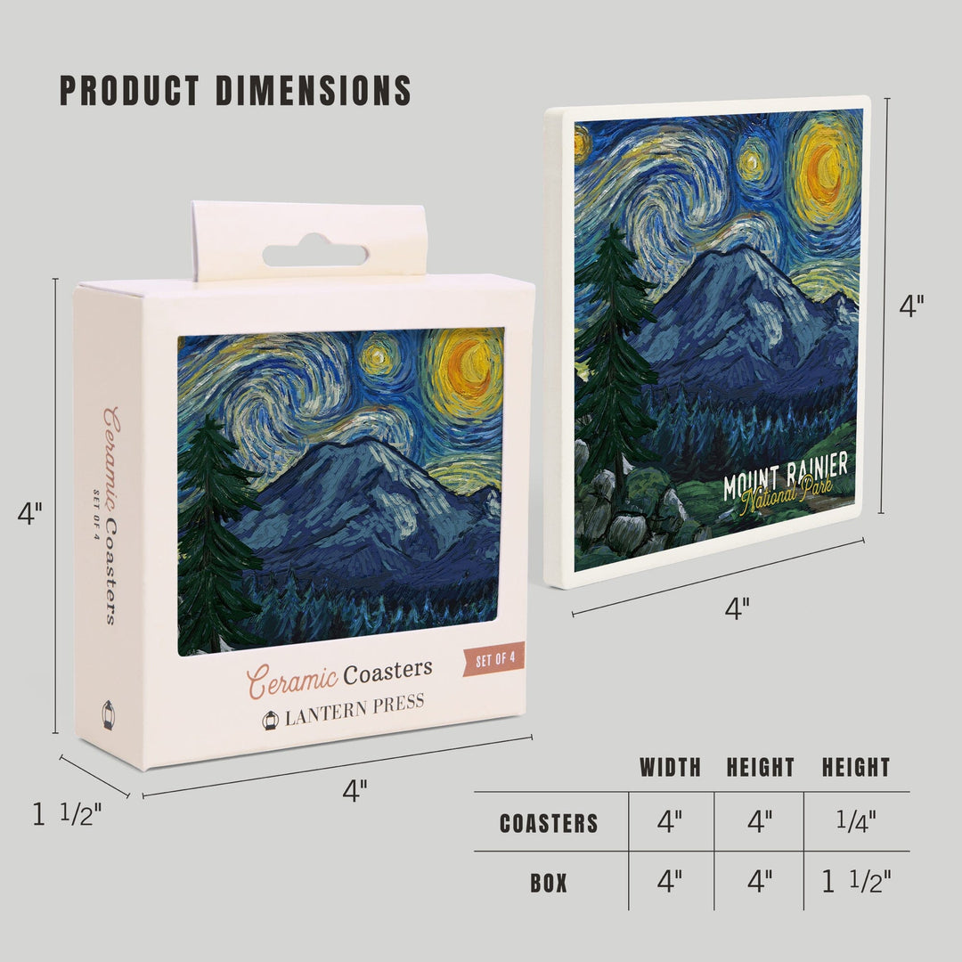 Mount Rainier National Park, Washington, Starry Night National Park Series, Coasters Coasters Lantern Press 